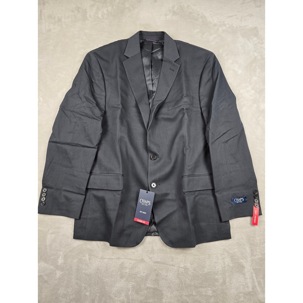 Chaps Suit Jacket Mens 44R Gray Blazer Sport Coat Classic Fit Two Button Stretch